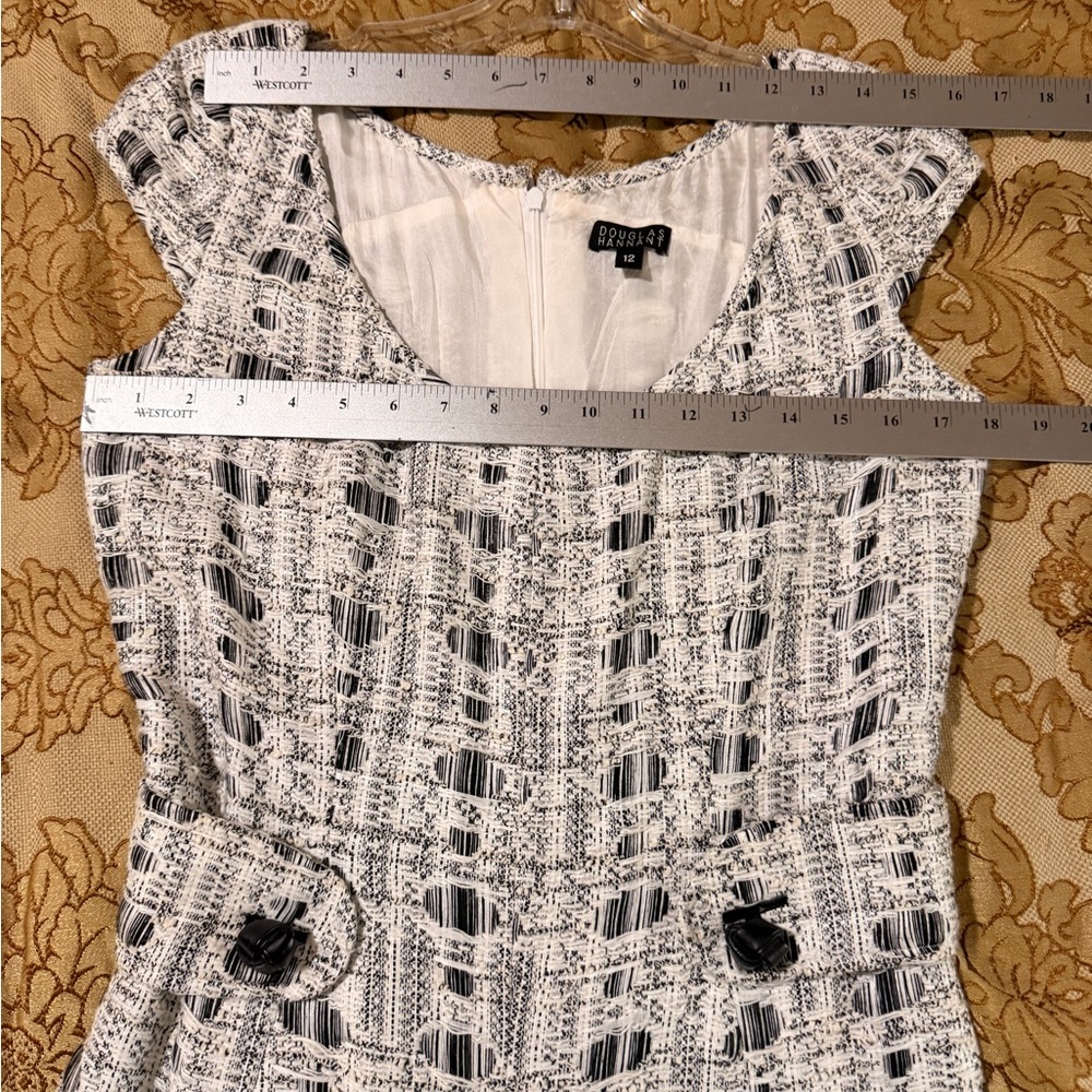Douglas Hannant Tweed Dress/Jumper, Black/White, Designer Vintage Back Zip Sz 12 - Picture 13 of 16